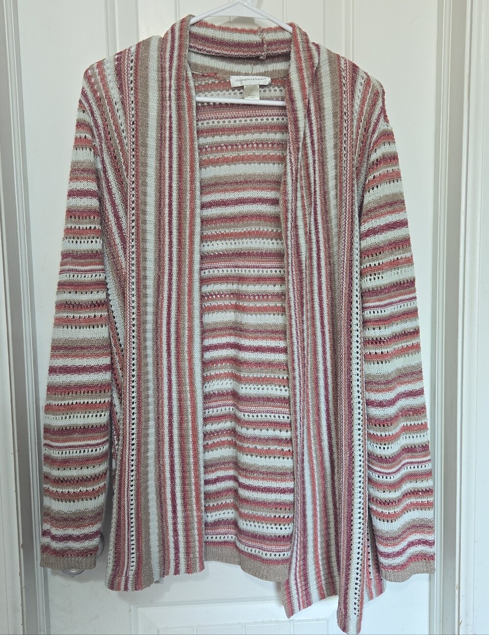 Christopher & Banks Open Front Striped Knit Cardigan